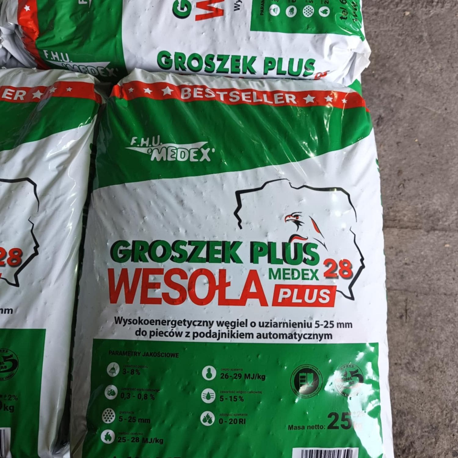 Groszek — węgiel groszek 5–25 mm w workach, skład INTER-KUK